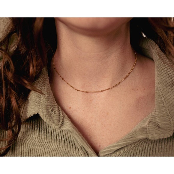Fawn 14k Gold Plated Stainless Steel Ball and Chain Dainty Layering Necklace - Picture 1 of 10